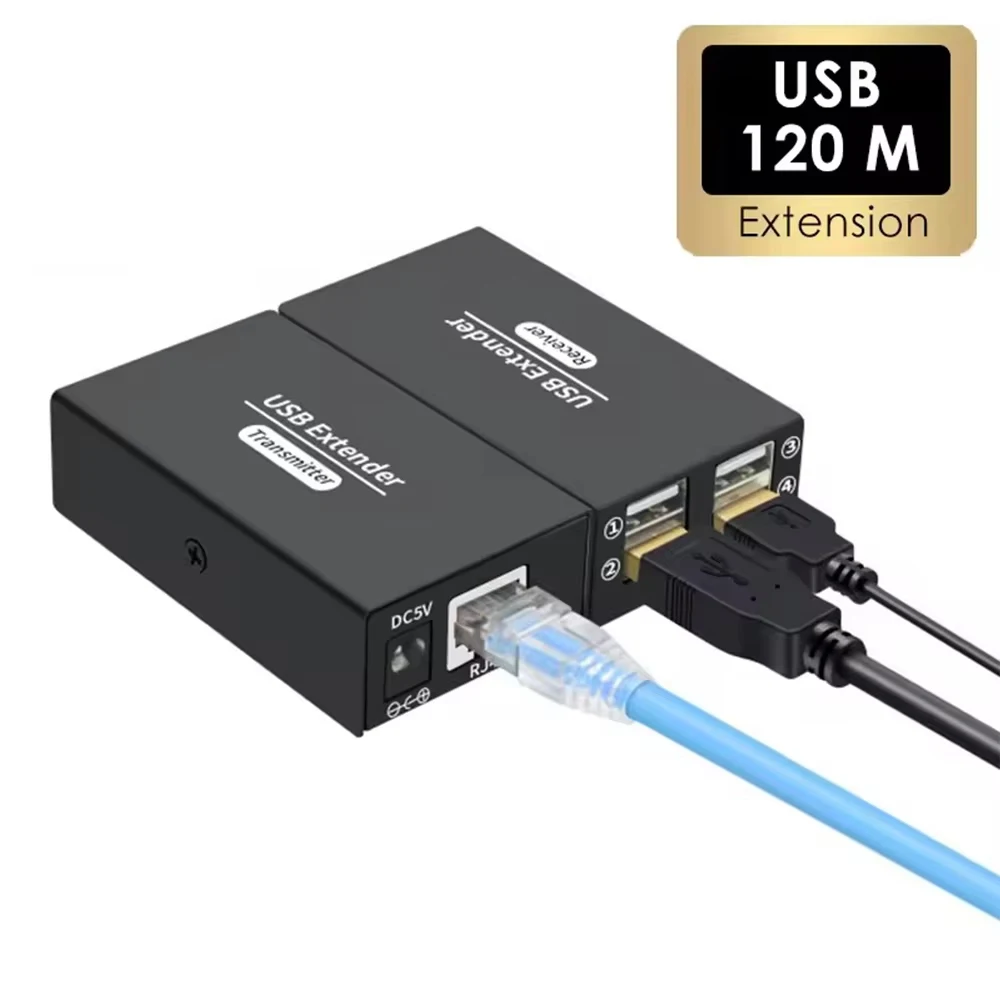 Фото Удлинитель USB2.0 через Ethernet RJ45 Cat6, удлинитель UTP, 4 порта, концентратор USB 2.0, разветвитель для клавиатуры, мыши, принтера, U-диска №1
