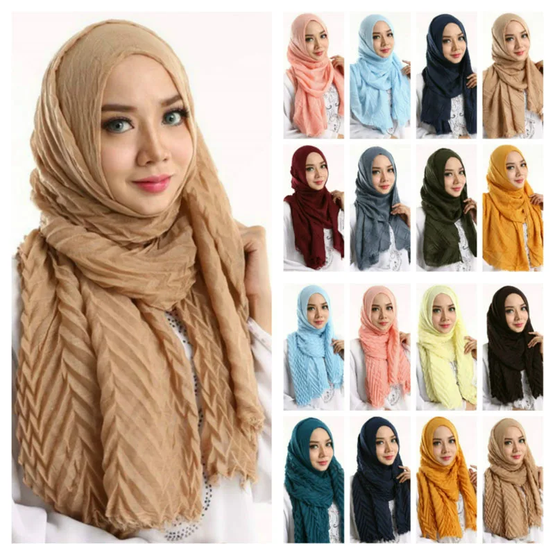 

2022 NEW Muslim Ripple Hijab Turban Scarf Female Shawls and Wraps Islamic Headscarf Arab Voile Crinkle Head Scarf Hijab Musulman