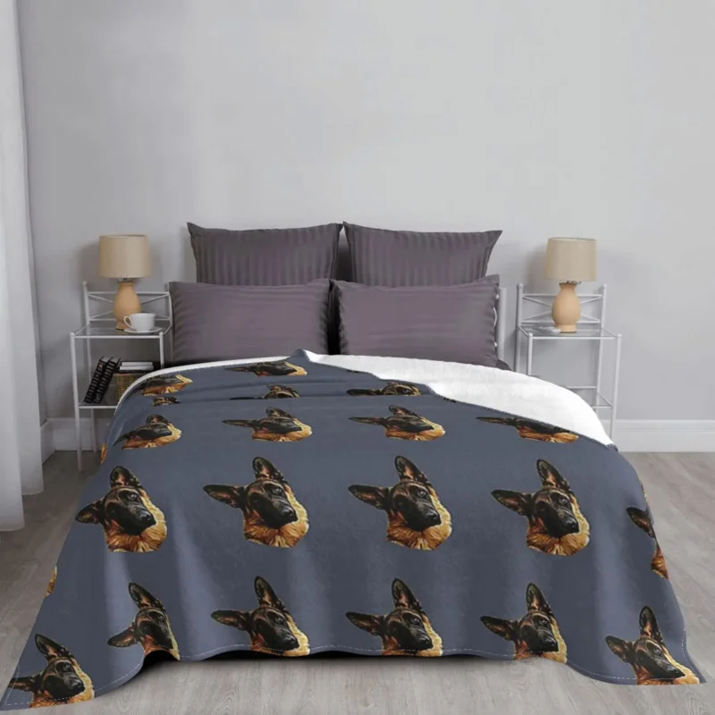 

German Shepherd Head Tilt Blankets Flannel Print Animal Puppy Dog Breathable Warm Throw Blanket for Sofa Bedroom Bedspreads