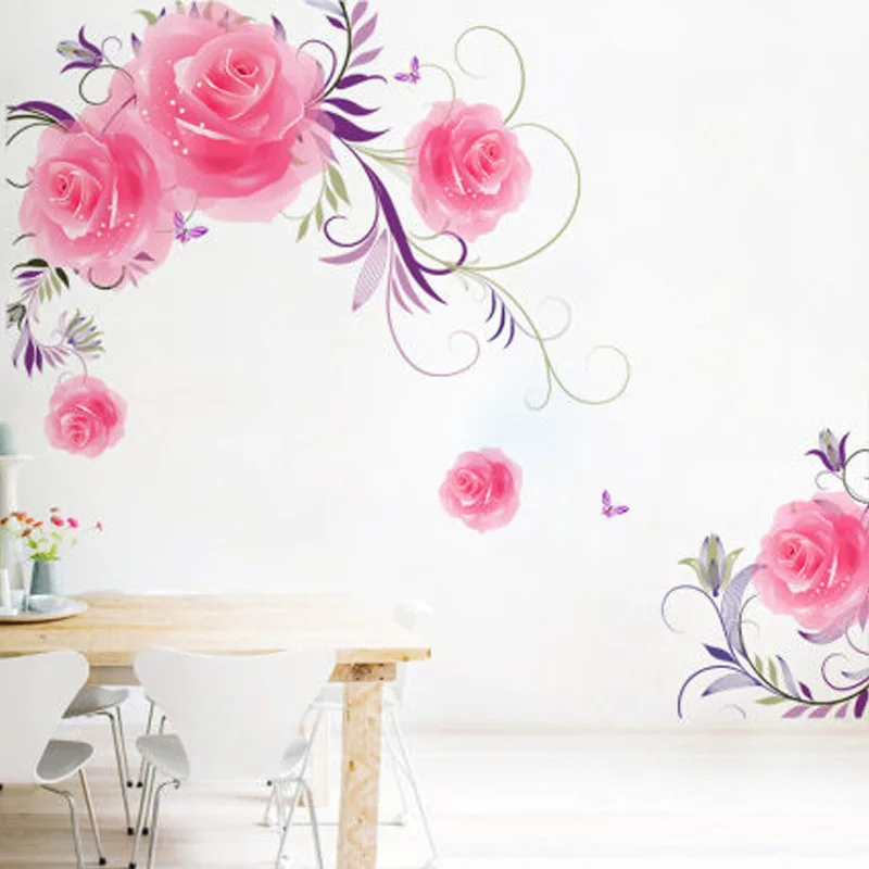

Large Size (160cmX100cm) Romantic Pink Flowers Wall Stickers for Living Room Bedroom Valentine's Day Art Decals Home Decoration