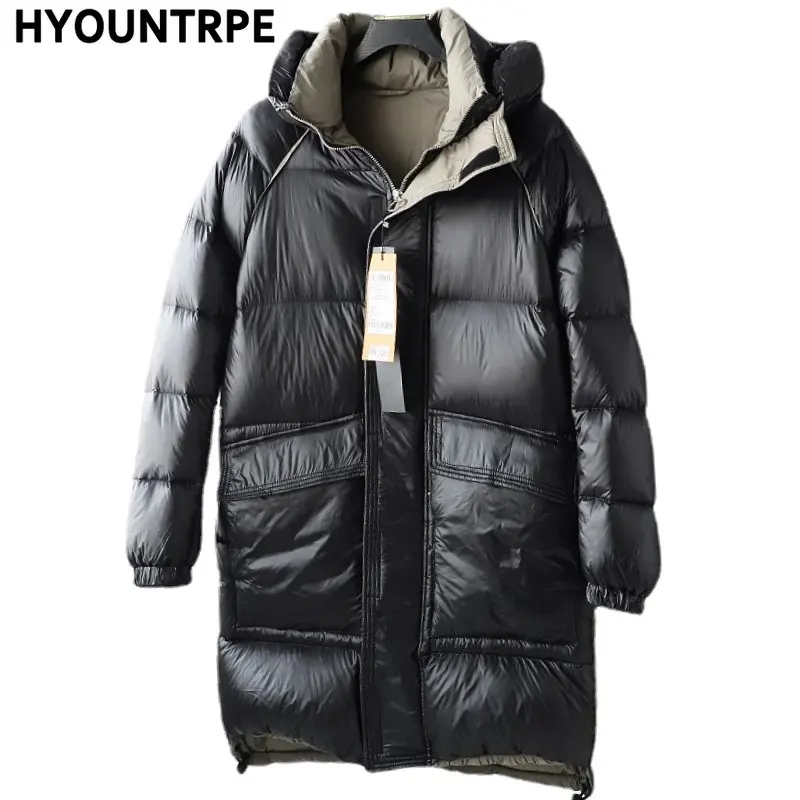 Men Hooded Duck Down Long Winter Jackets Casual Zipper Parkas Streetwear Warm Jackets with Pocket 2022 Fashion Down Coat for Man