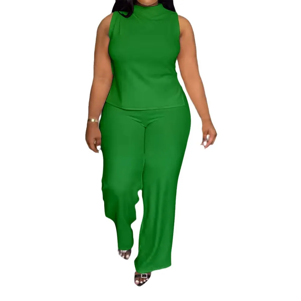 Женский брючный костюм-двойка осенняя футболка без рукавов с круглым вырезом