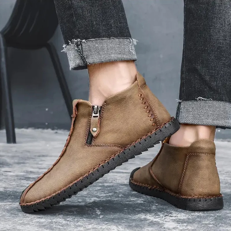 Men's Boots Fashion Handmade Men Western Leather Classic Casual Boots Shoes Outdoor Non-slip Work Shoes Size 48