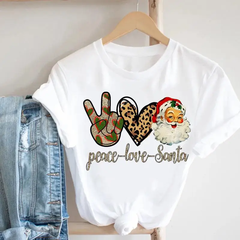 

Женская рождественская Праздничная футболка с Санта Клаусом, новый год 2022, модная симпатичная футболка с графическим принтом, топ, мультяшн...