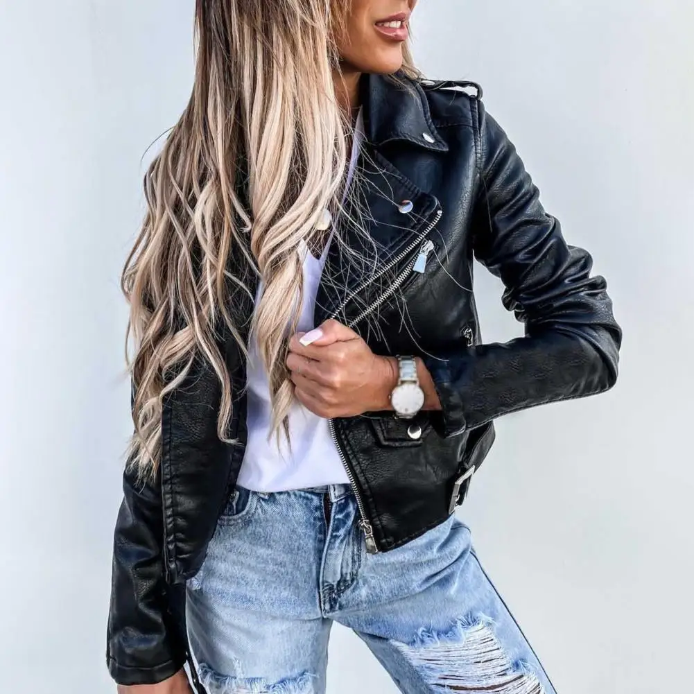 

Женская однотонная куртка на молнии с отложным воротником и длинными рукавами