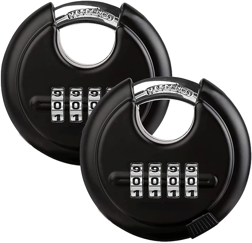 

4 Digit Combination Disc Padlock with Hardened Steel Shackle Outdoor Combo Gate Lock for Sheds, Storage Unit, Garage, Fence