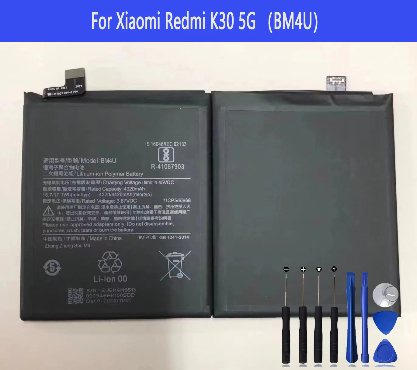 BM4U Battery For Xiaomi Redmi k30 5G Repair Part Original Capacity Mobile Phone Bateria