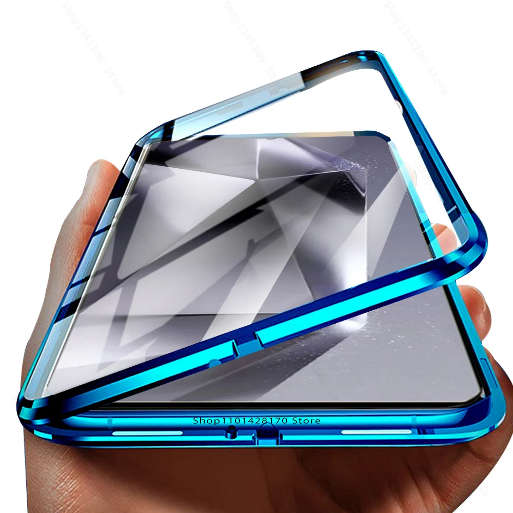 S24Ultra Case 360° ° Магнитный флип-двусторонний защитный стеклянный чехол для Samsung Galaxy