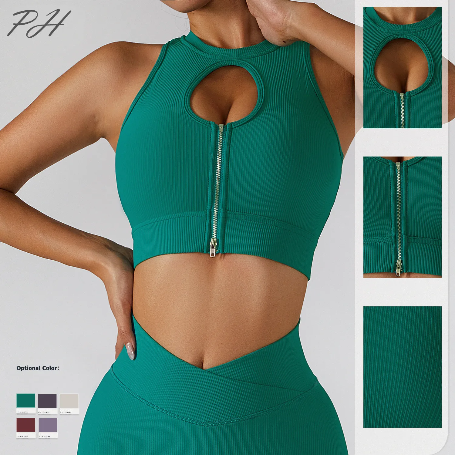

High Impact Yoga Running Jogger Sport Bra Women Zipper Front Fitness Workout Vest Push Up Shockproof Sport Bras Top Tight Shorts