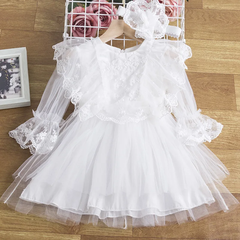 

2022 New Baby Girl Clothes Infant Fashion Princess Dress Toddler Embroidery Lace Ruffle Long Sleeve Dresses Children Outrfits
