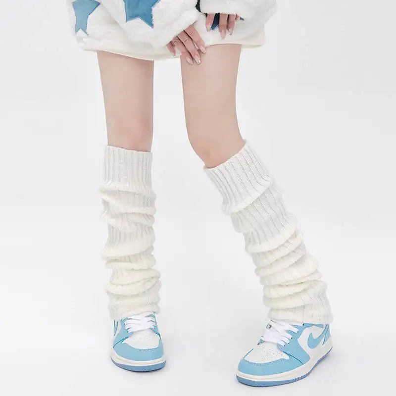49cm Long Socks Sweet Girl's Japanese Style JK Leg Warmer Knitted Cosplay Socks Women Autumn Winter Black White Hosiery