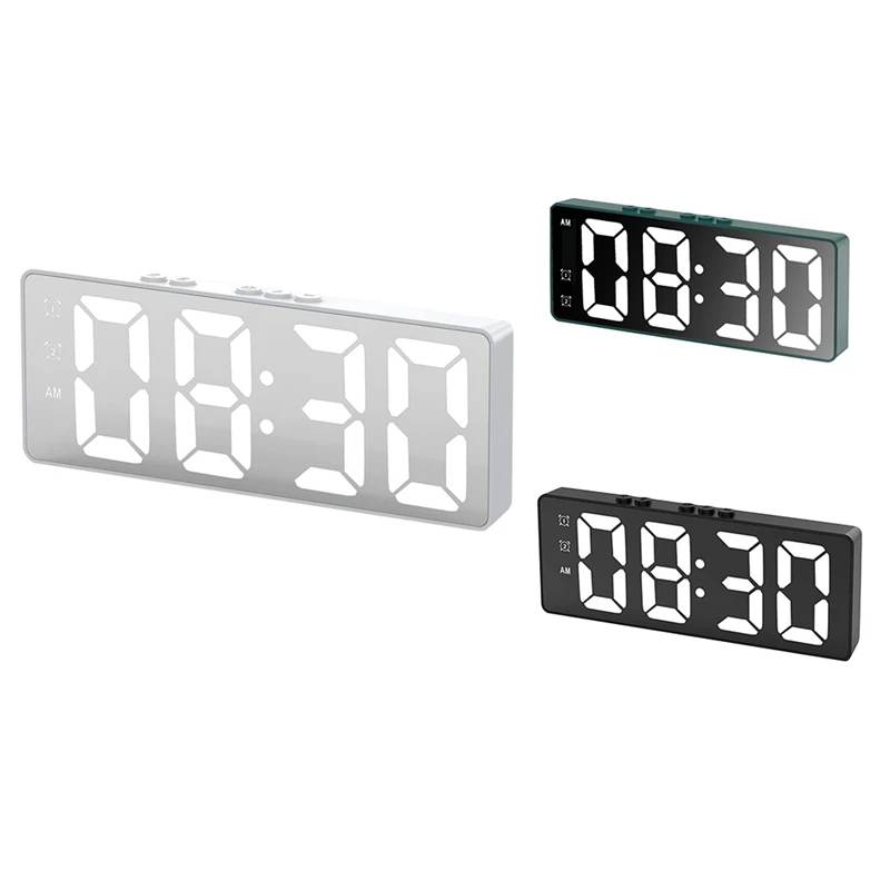 

Mirror Surface LED Digital Alarm Clock, HD Digital Desk Alarm Clock, Voice Control & Temperature Sensing, For Home