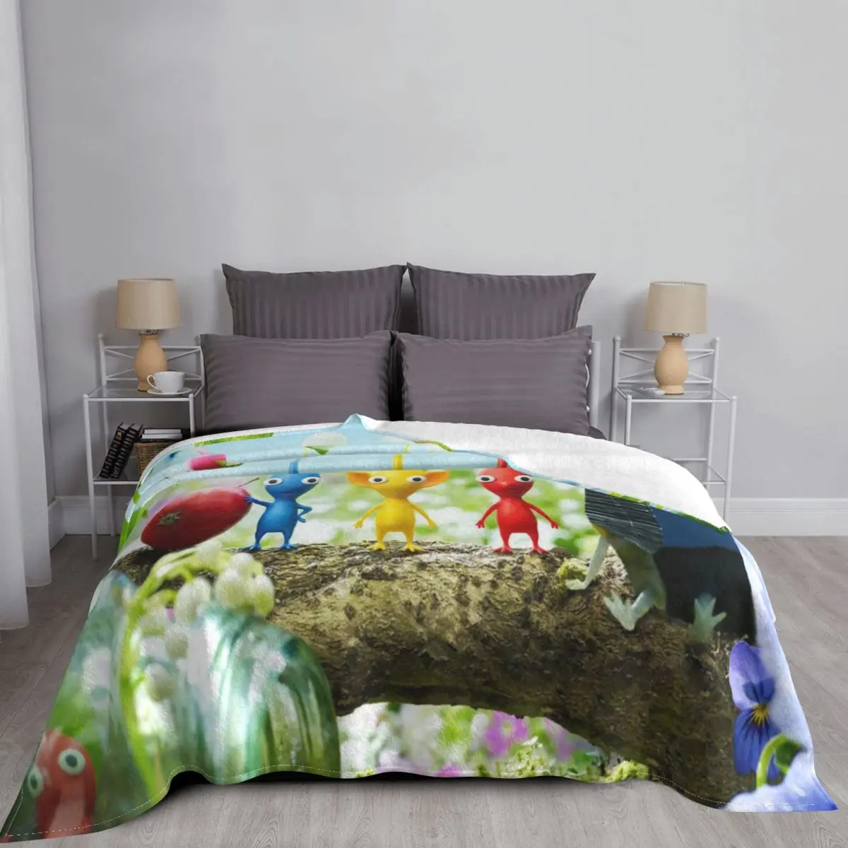 Одеяло Pikmin из кораллового флиса портативное легкое покрывало с принтом для