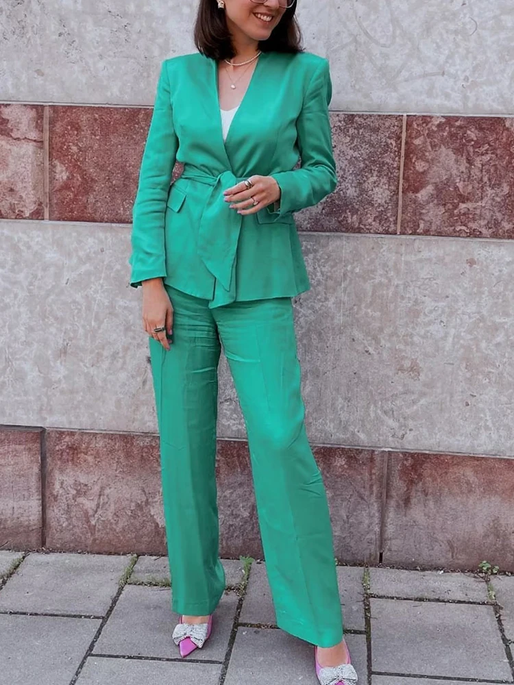 

Fashion Side Pockets With Darts Wide Leg Pants Women Vintage High Waist Zipper Fly Female Trousers