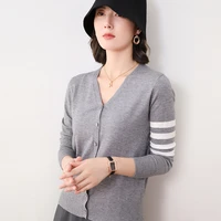solid v neck tb women cashmere cardigan sweater single breasted cardigan 2022 knitted spring autumn new fashion top