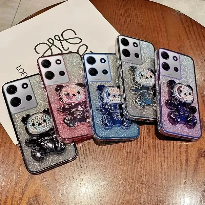 Блестящий чехол Bear для Infinix Note 40 30 Vip 20 12 Pro 30i Zero 4G 5G Smrat 8 7 5 6 Plus Candy Stand Holder Phone Soft Cover