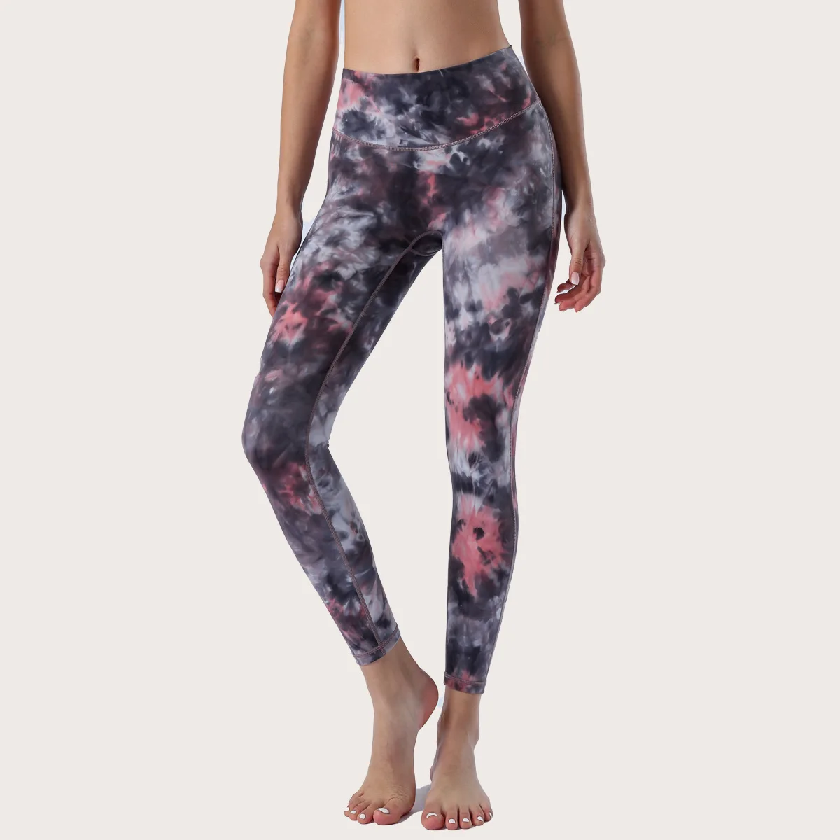 Spring and summer new nude yoga pants women's no embarrassment line high waist hips tie dyed Yoga Fitness pants