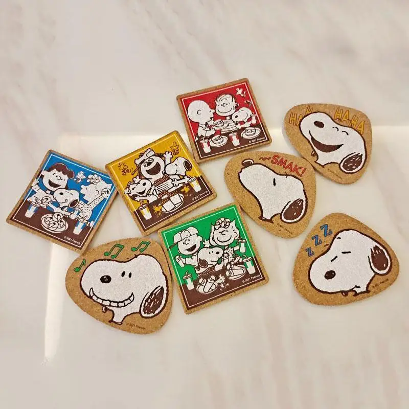 

Kawaii Snoopy Cork Coaster Woodstock Charlie Decorative Coaster Cartoon Exquisite Insulation Pad Cute Household Decoration
