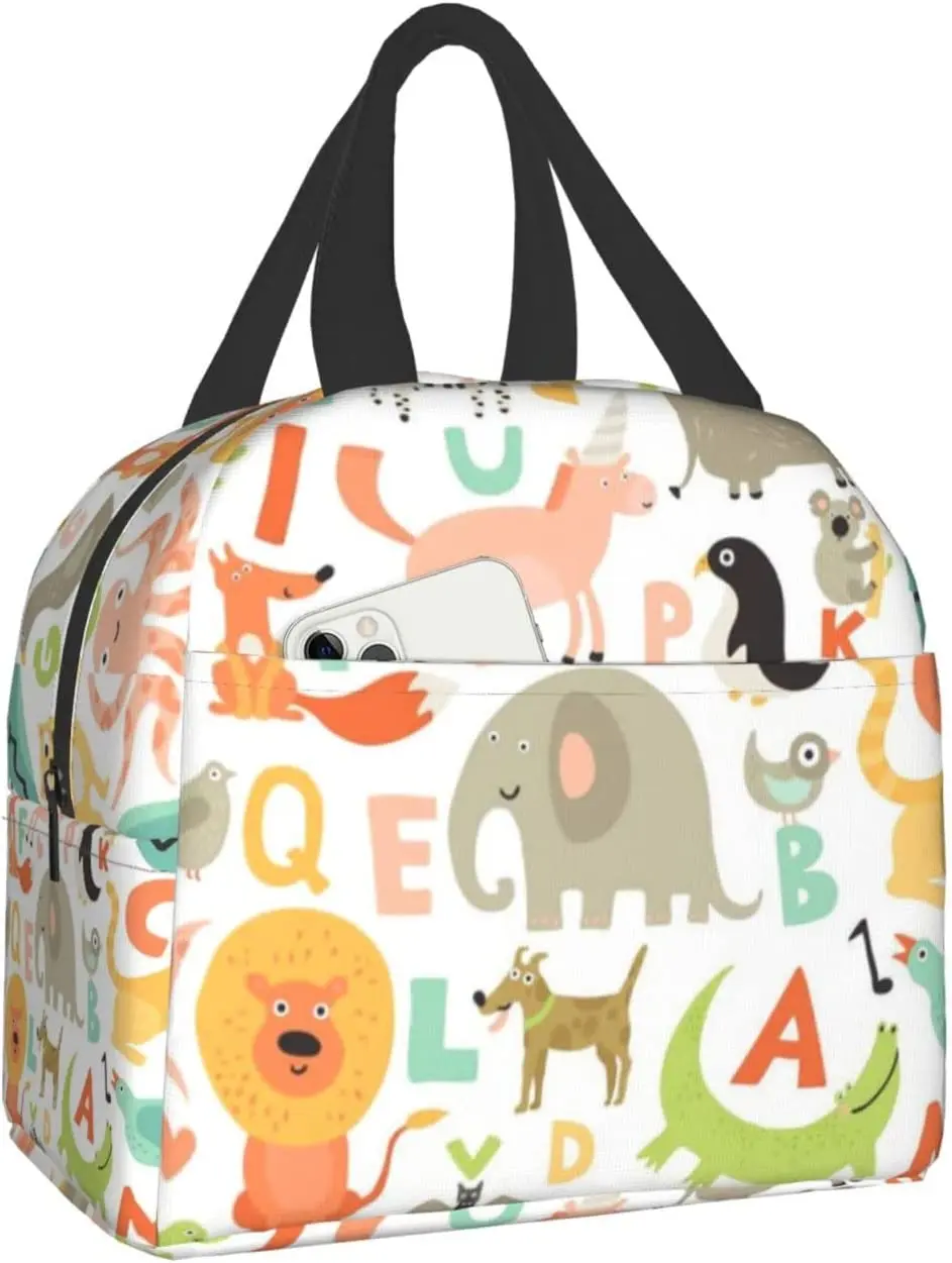 

Alphabet Animals Lunch Box Insulated Lunch Boxes Waterproof Lunch Bag Reusable Lunch Tote With Front Pocket For School Office