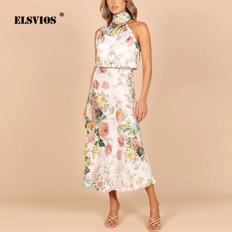 

Женское офисное платье без рукавов, элегантное Привлекательное платье с лямкой на шее и высокой талией, модное пляжное праздничное платье д...