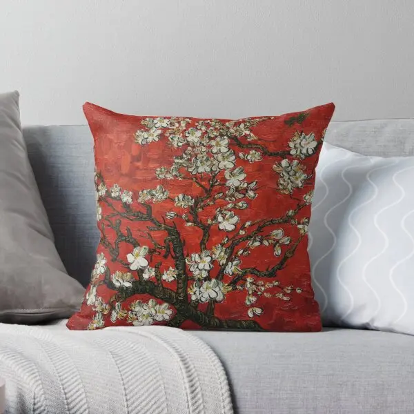 

Van Gogh Almond Blossoms In Red Printing Throw Pillow Cover Soft Decor Wedding Square Anime Decorative Car Pillows not include