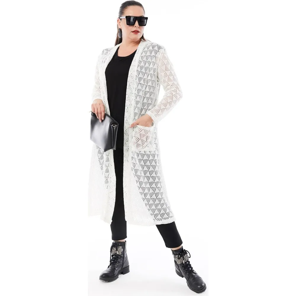 

Темно-синий вязаный кардиган большого размера