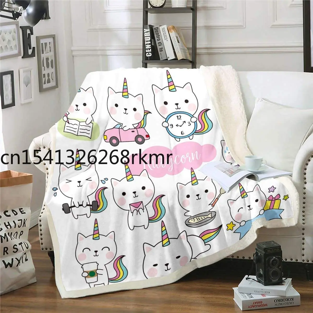 

Cat Unicorn Sherpa Blanket Cute Kitten Caticorn Cat Fleece Throw Blanket for Kids Boys Girls Cartoon Plush Blanket Cute Fuzzy