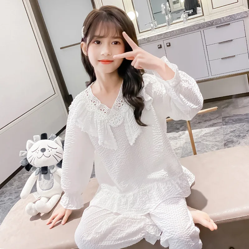 

2022 Spring Autumn Kids Leisure Pajamas Set 3-14 Years Girls Long Sleeve Sleepwear Suit Children Cotton Nightwear Pijamas