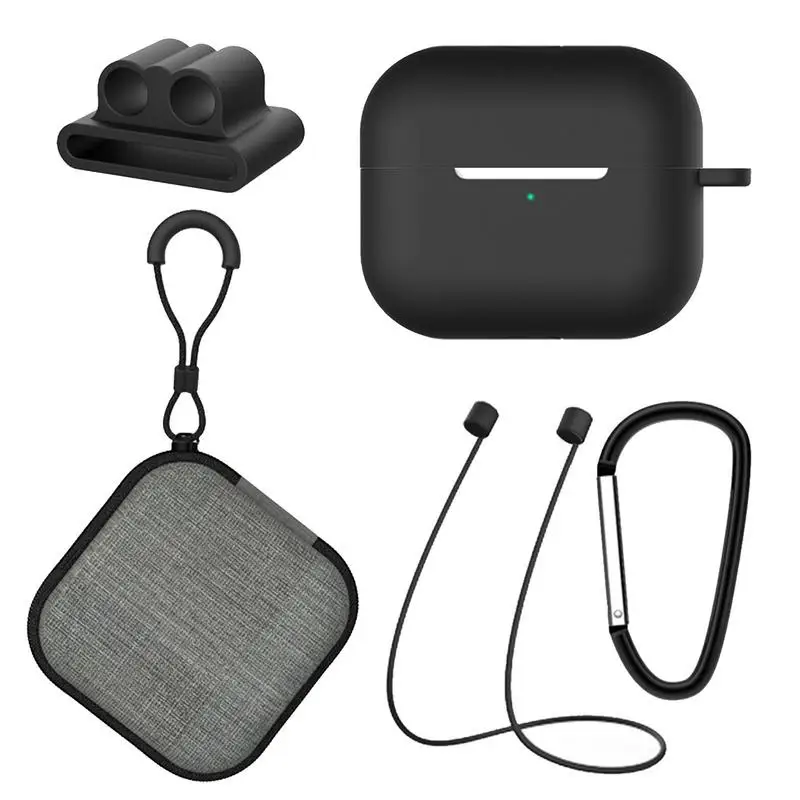 

5pcs/set Anti Scratch Earphone Protective Silicone Earbuds Case Set For Wireless Headset Covers Bag Lanyard Anti Lost Accessory