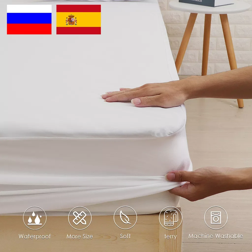 

160x200cm Anti-mite Bed Mattress Protection Pad Smooth Waterproof Mattress Protector Cover for Bed Wet Breathable Hypoallergenic