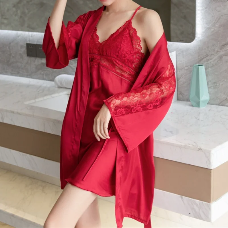 

Летняя женская пижама, свободный пикантный комплект ночного белья и халат, прозрачный кружевной халат в стиле пэчворк и Ночная рубашка на бретелях, домашняя одежда из вискозы на весну