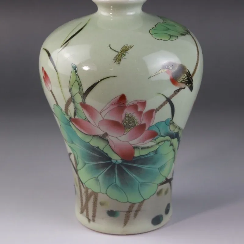Династия Цин Guangxu переодевание пастельный цветок лотоса птица узор ваза сливы