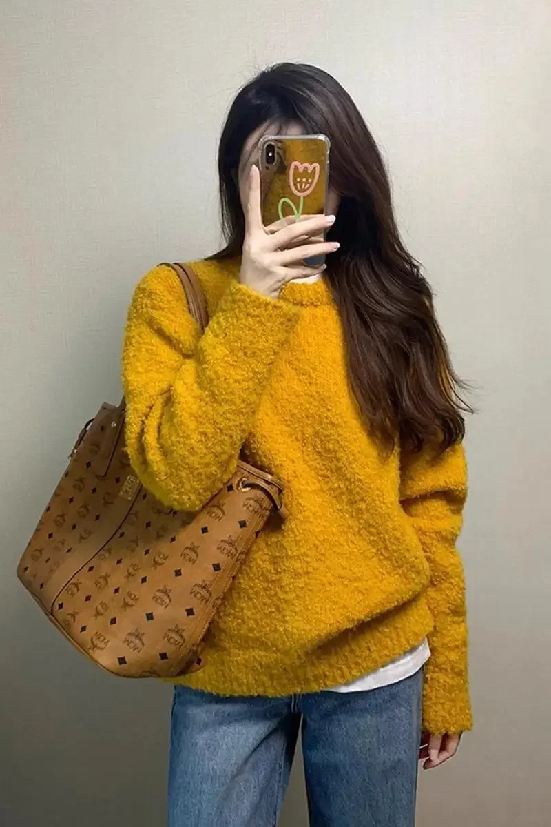 Осень/зима новый вязаный топ с длинными рукавами женский свободный крой мягкий и