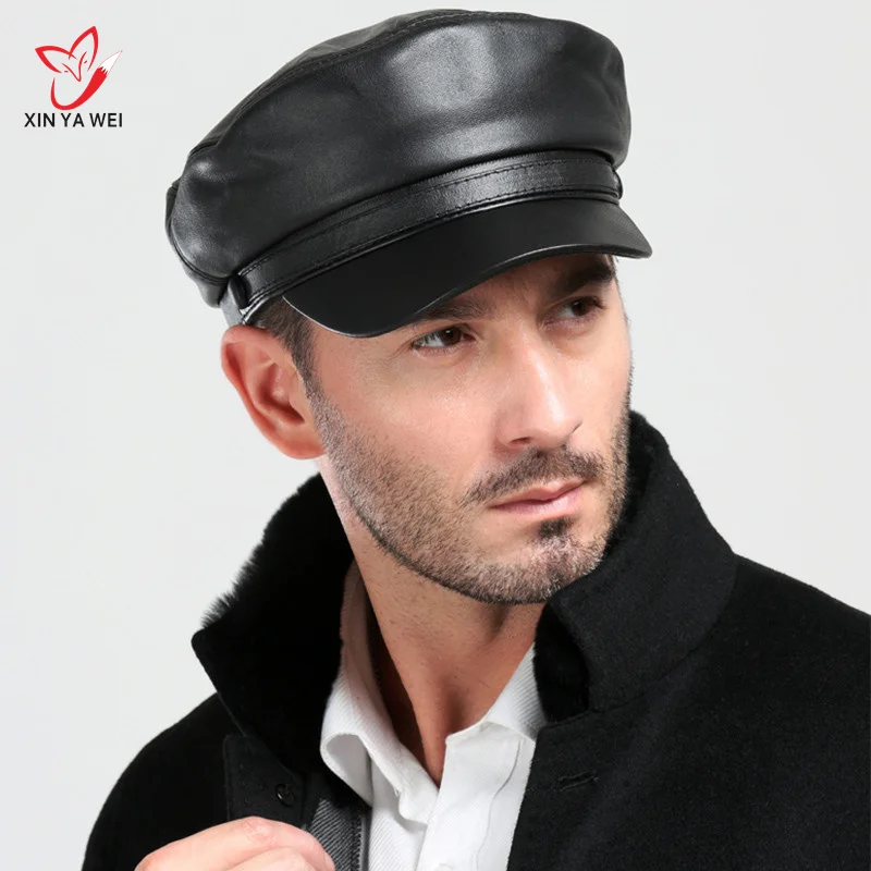 

2022 New Fashion Men's Military Hat Trends Fall Winter PU Materials British Retro Style Army Cap For Men Black Service Cap Hats