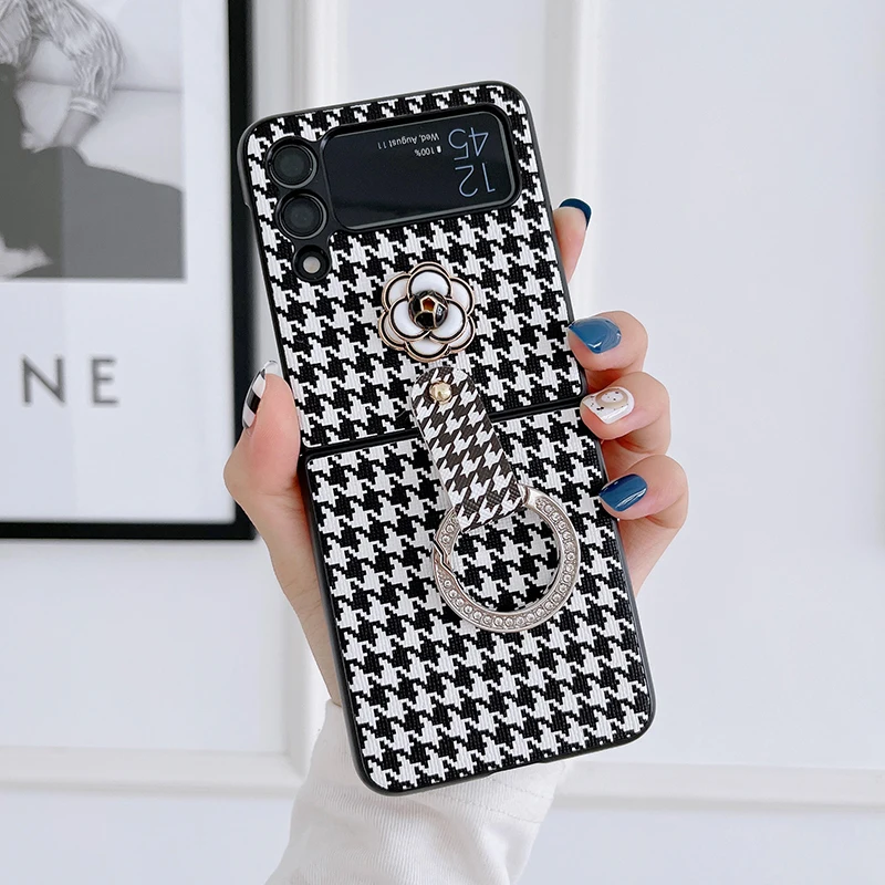 

Houndstooth Ring Phone Case For Samsung Galaxy Z Flip 3 Z Flip4 Zflip3 Zflip4 Shockproof Back Cover For Samsung Z Flip 4 flip4