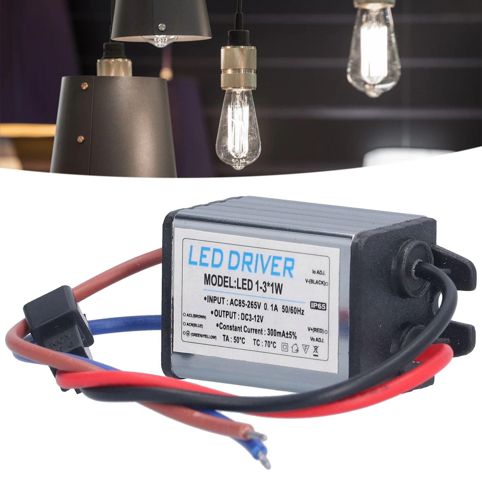 

LED Driver AC85‑265V to DC3‑12V 300mA Power Supply Lighting Transformer IP65 Protection Aluminium Shell Power Driver Connecter