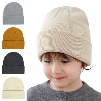 Winter Warm Baby Knitted Hat For Boy Girl Kids Knit Beanie Solid Color Children's Hats Soft Infant Toddler Cap 0-6Y Accessories 1