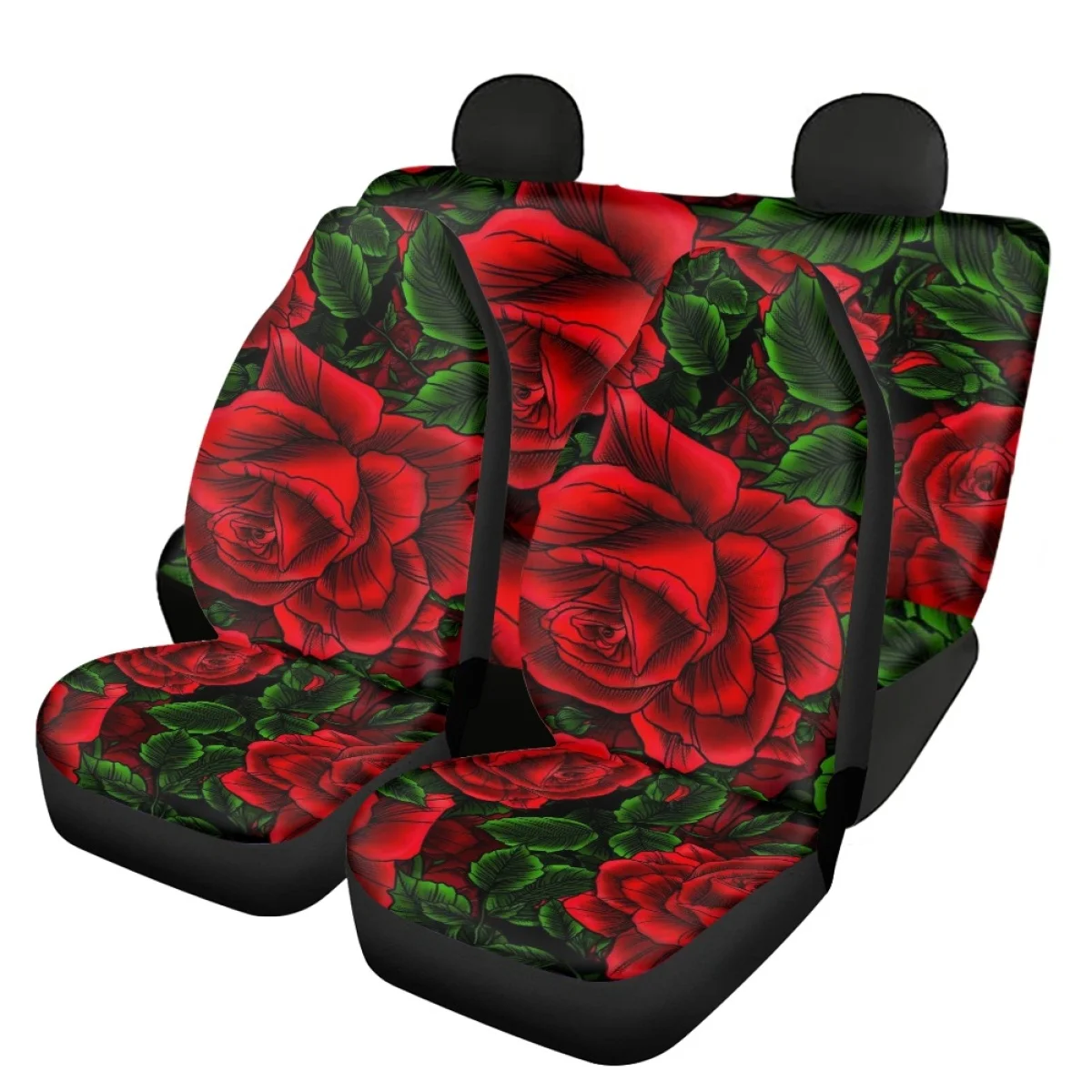 

Gothic Rose Pattern Car Full Set Interior for Women Men General Sedan Front and Rear Seat Cover Soft Easy to Install Autos Decor