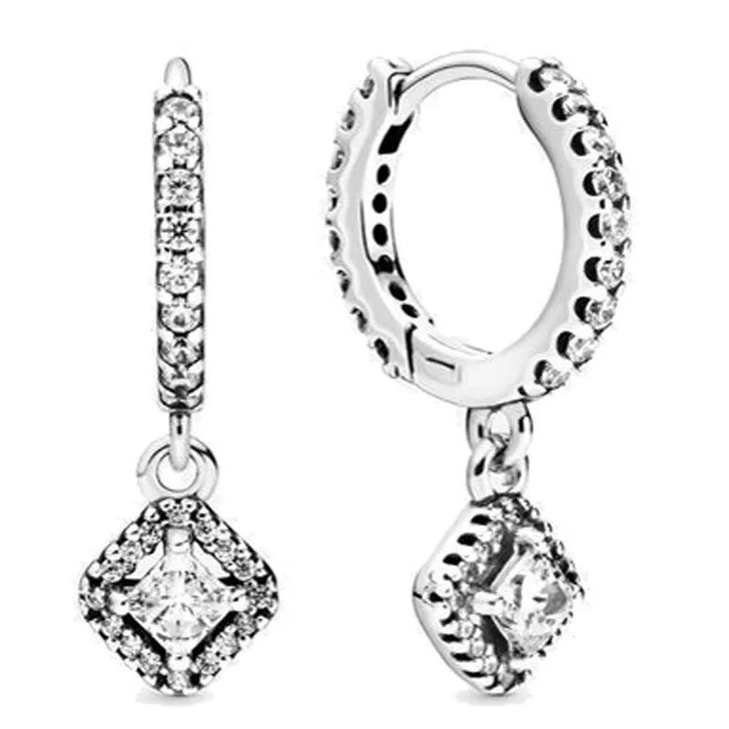 

Original Sparkling Square Sparkle With Crystal Hoop Earrings For Women 925 Sterling Silver Wedding Gift Fashion Jewelry
