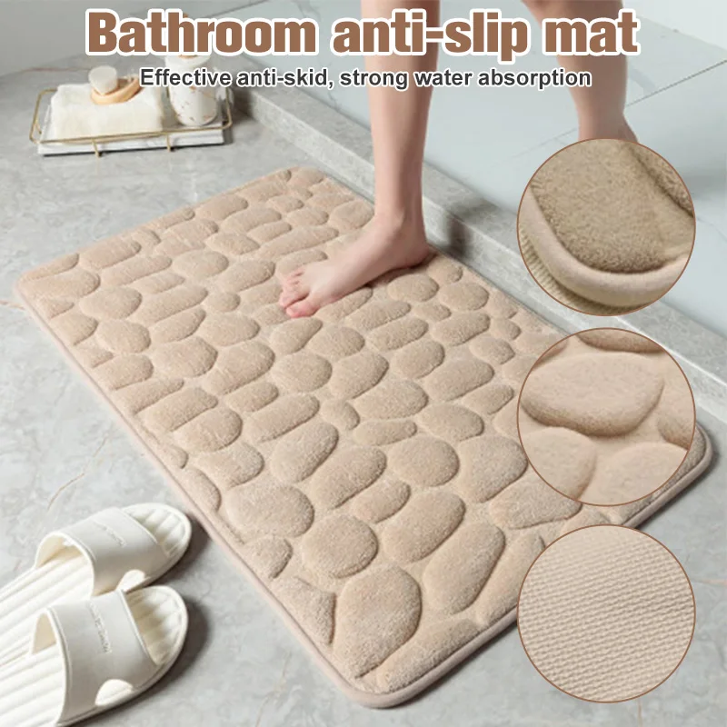 

Bathroom Floor Mats Home Cobblestone Embossed Door Carpets Bathtub Non Slip Water Absorption Rugs Foam Pads Shower Room Doormats