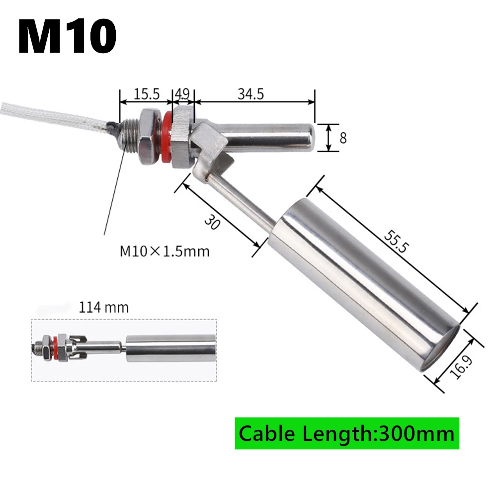 Поплавковый выключатель из нержавеющей стали датчик уровня резьбы M10 G1/2 'с