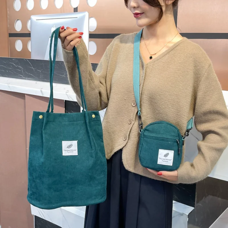 

2 шт., бархатная женская сумка через плечо, простая удобная сумка для покупок большой вместимости, универсальные холщовые сумки в стиле ретр...