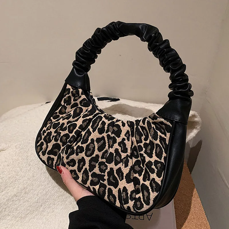 

New Retro Handbag Women All-match Crescent Bags Fashion Design Leopard Print Shoulder Bag High-end Soft Leather Subaxillary Bags
