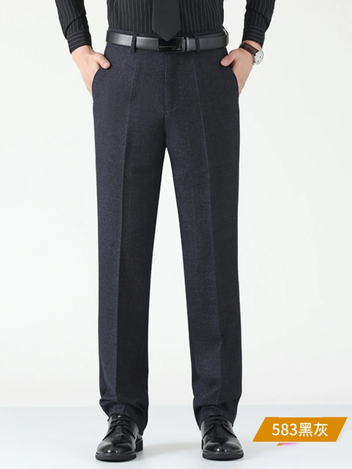 Yalu Autumn and Winter Suit trousers Men's Thickened Fleece Straight Middle-Aged Loose Business Casual Work Guest look Suit t...