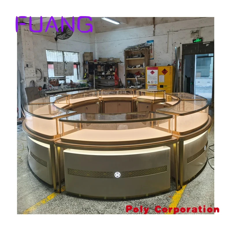 Stainless Steel Jewelry Display Case Jewellery Store Round Display Cabinet Custom Factory High-end Glass Display Counter
