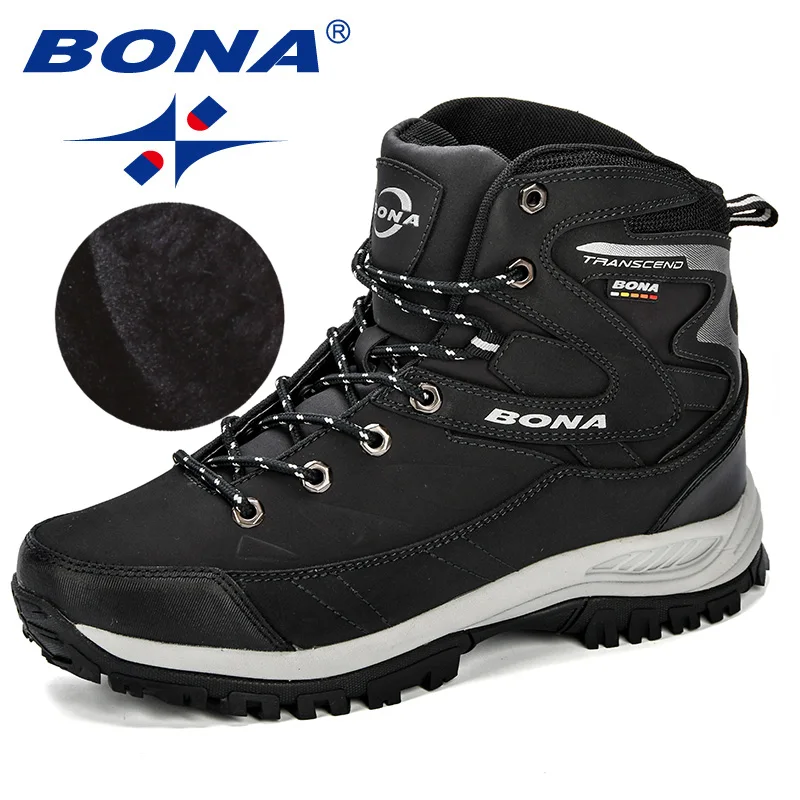 

BONA Men Boots Winter Man Shoes Ankle Boots Men Snow Boots Round Toe Plush Keep Warm Men Footwear Lace-Up Casual Trendy Shoes