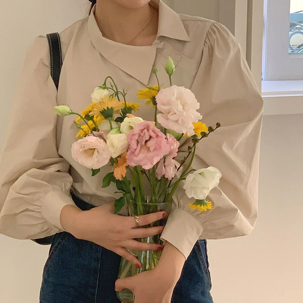 

Autumn Chic Korean Blouses Women Long Sleeve Turn Down Collar Loose Female Vintage Tops Femme Casaual Blusas Mujer Elegant