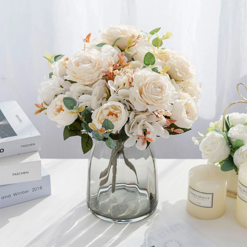 

Simulation Hydrangea Peony Artificial Silk Flowers Bouquet for Wedding Party Garden Outdoor Decoration Fake Floral Plants Crafts