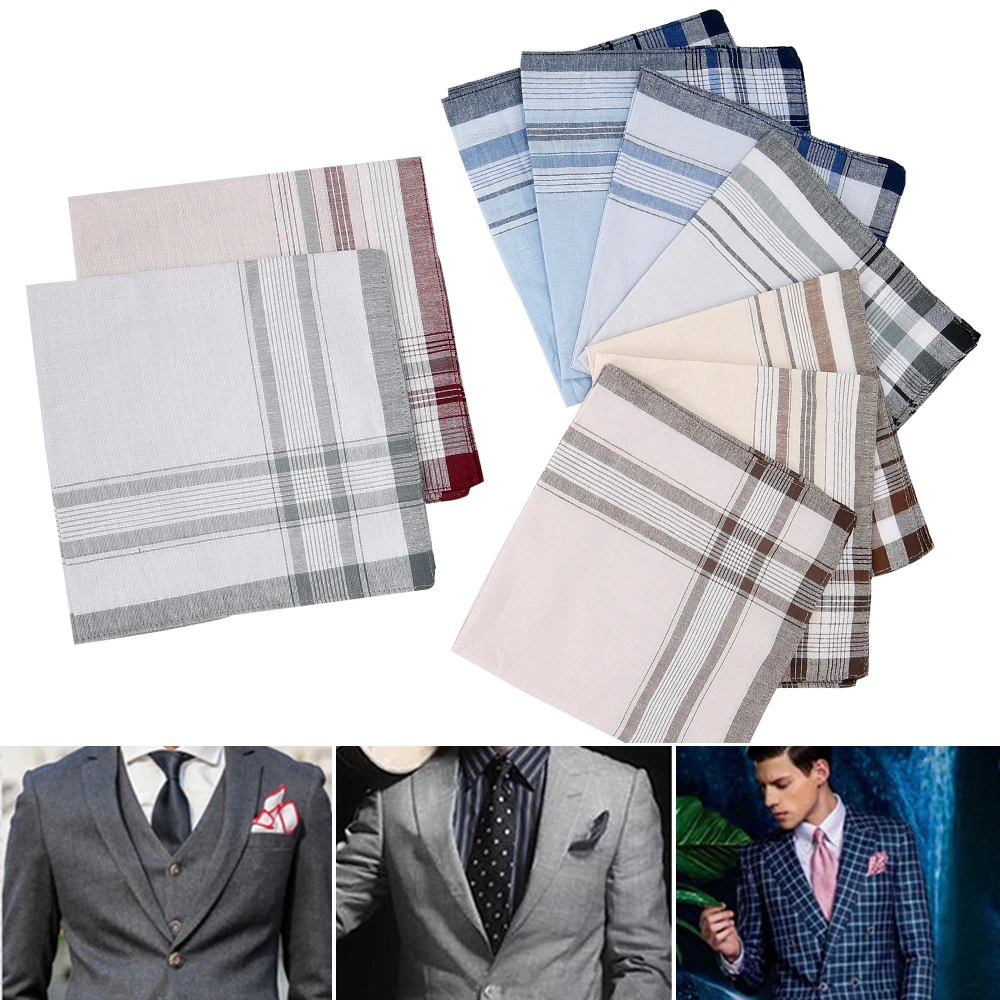 Pañuelo de algodón Vintage para hombre, pañuelos cuadrados de bolsillo, 38x38CM, toalla de negocios a rayas a cuadros Multicolor, 10 Uds.