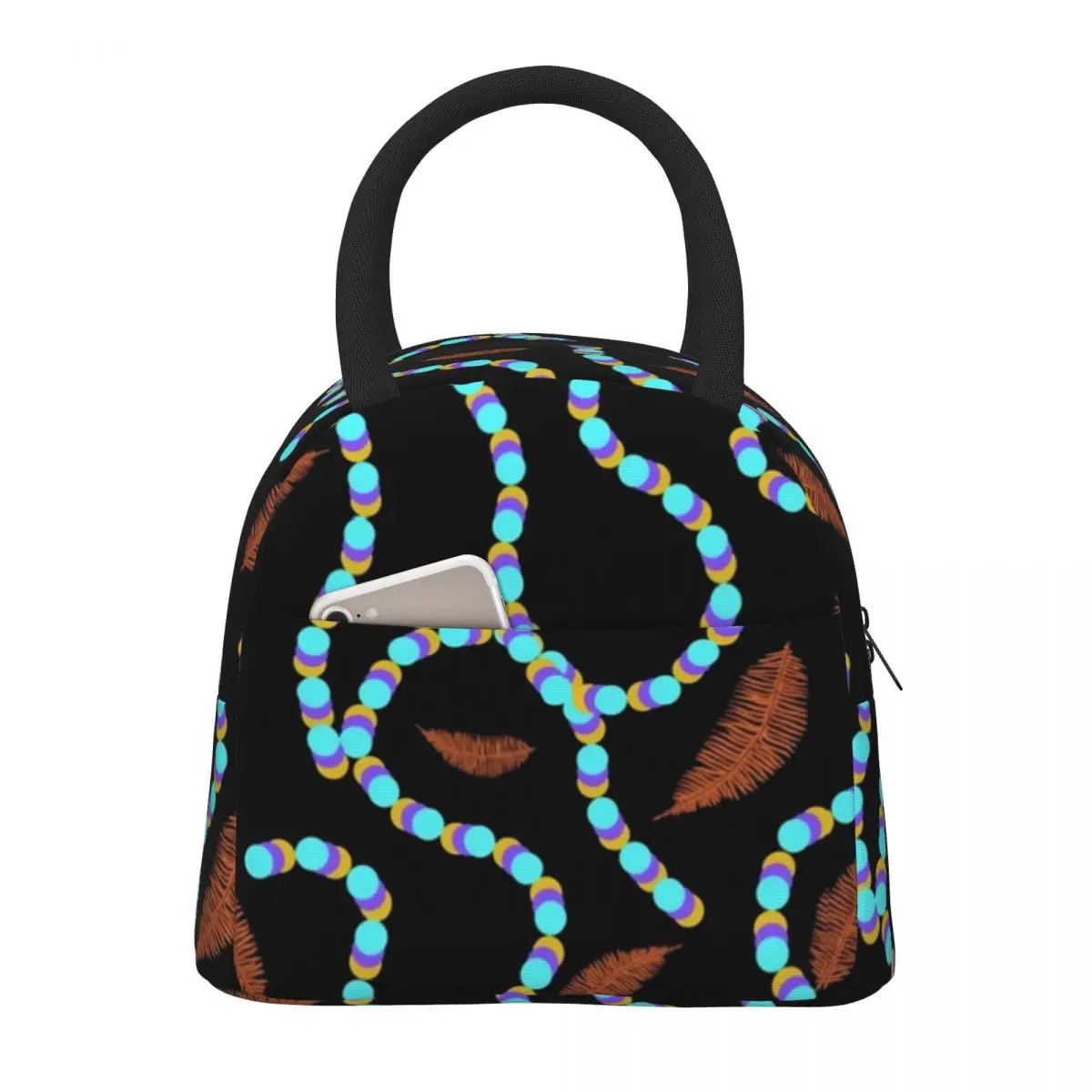

Bright Beads Print Lunch Bag Falling Leaves Convenient Lunch Box Outdoor Picnic Cooler Bag Fashion Waterproof Thermal Lunch Bags